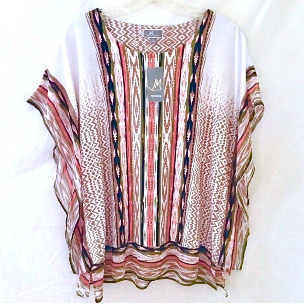 JM COLLECTION Studded Top with Tandoori Geometric Print - Picture 5 of 9